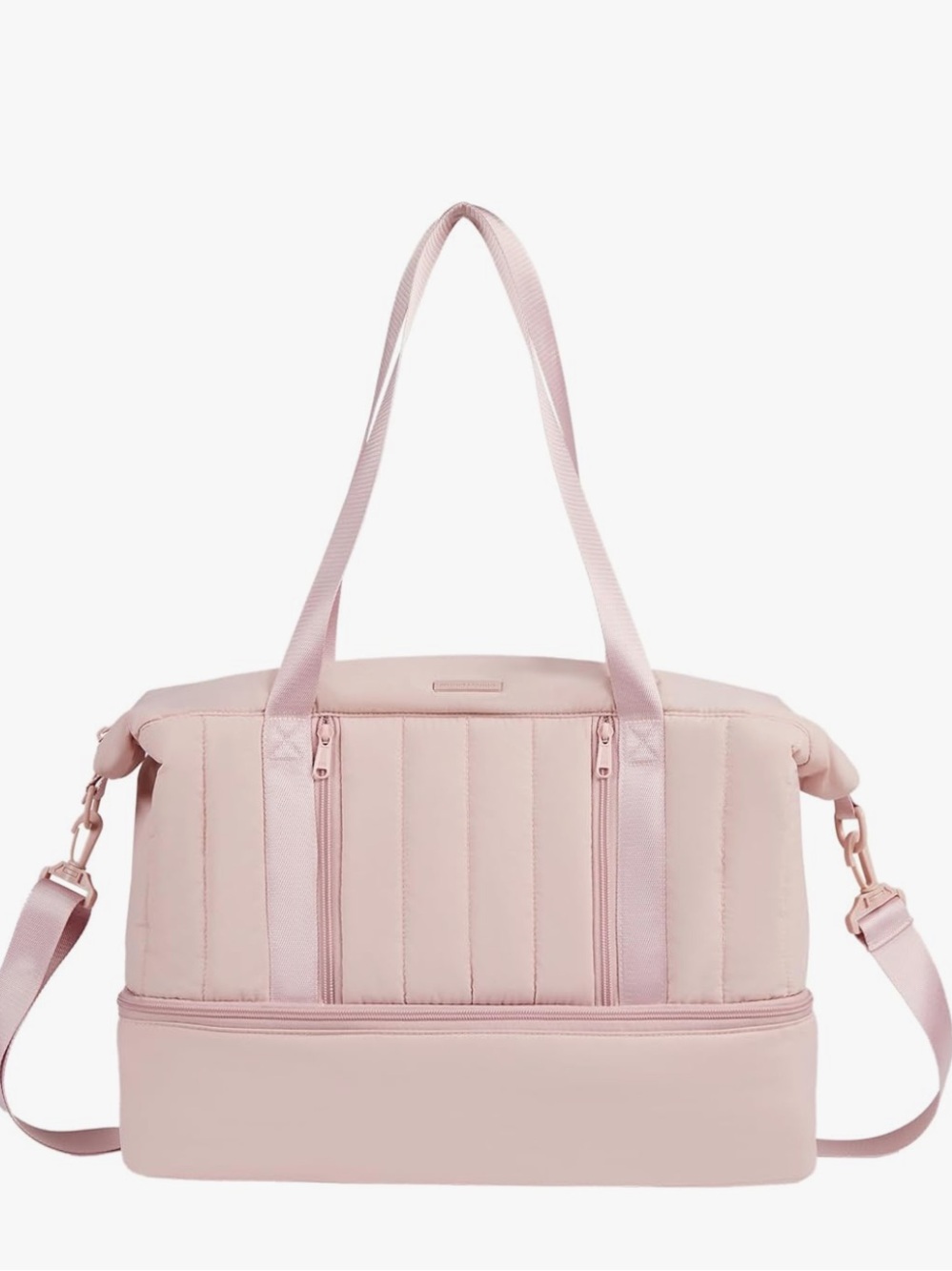 Blush Pink Quilted Travel Tote with Shoe Compartment